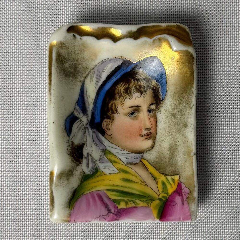 VTG 1800s Victorian Porcelain Pin Dish After Romney Parson's Daughter Portrait